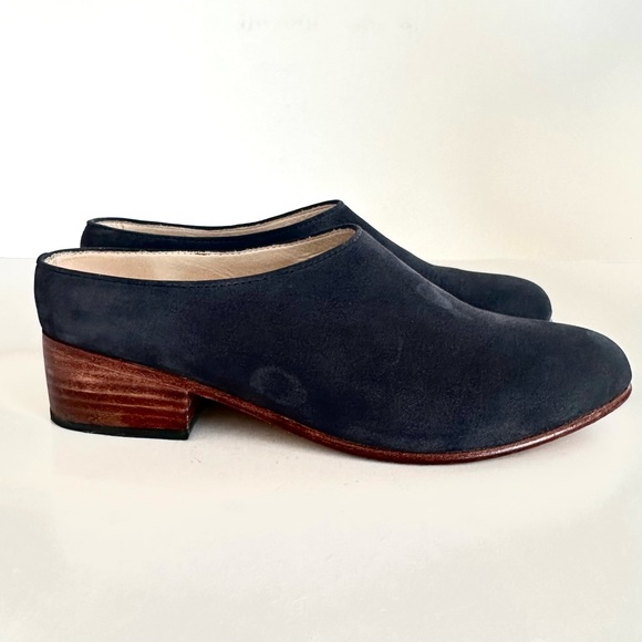 NISOLO SOPHIA INDIGO BLUE LEATHER NUBUCK BLOCK-HEEL SLIP-ON MULES. SzUS6/EU36 - Picture 4 of 11